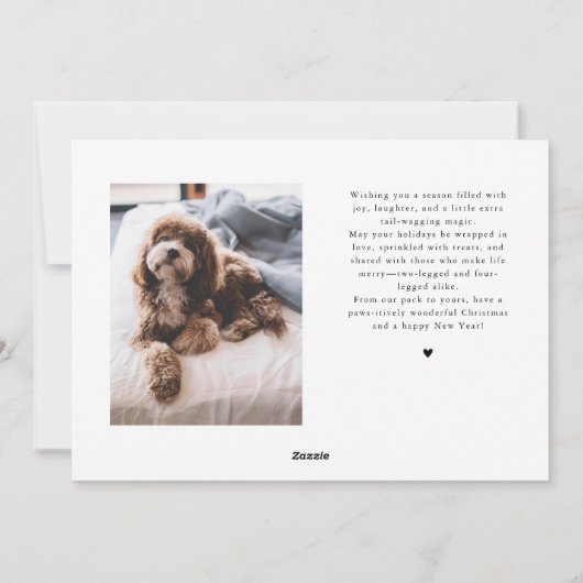 Wagging door Winter White Pet Foto Feestdagenkaart (Achterkant)