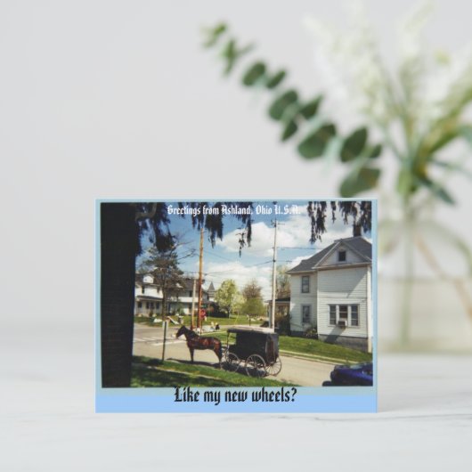 wagon, Greetings uit Ashland, Ohio U.S.A., Lik... Briefkaart (Staand voorkant)