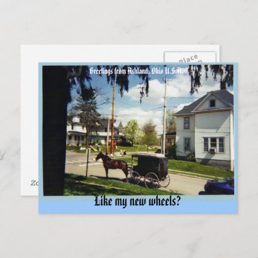 wagon, Greetings uit Ashland, Ohio U.S.A., Lik... Briefkaart (Voorkant / Achterkant)