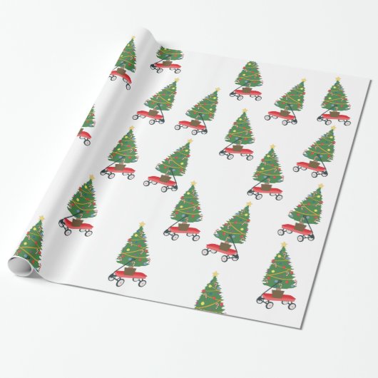 Wagon kerstboom cadeaupapier (Uitgerold)