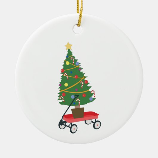 Wagon kerstboom keramisch ornament (Voorkant)