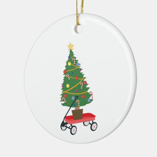Wagon kerstboom keramisch ornament (Links)