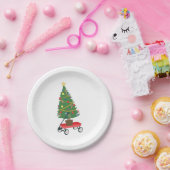 Wagon kerstboom papieren bordje (Feest)