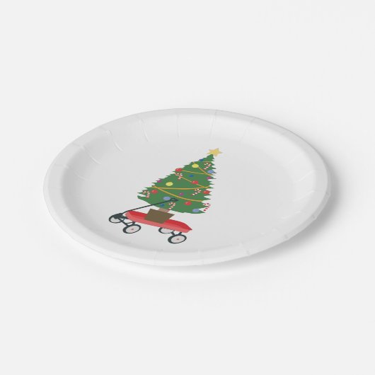 Wagon kerstboom papieren bordje (Gekanteld)