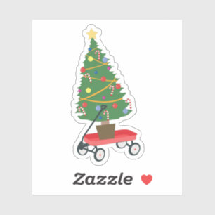 Wagon kerstboom sticker