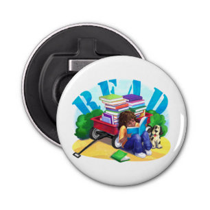 Wagon Kunst voor boek LEZEN Button Flesopener