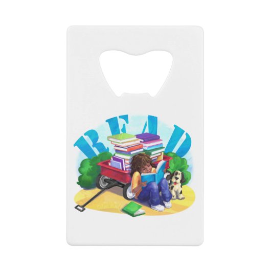 Wagon Kunst voor boek LEZEN Creditkaart Flessenopener (Voorkant)