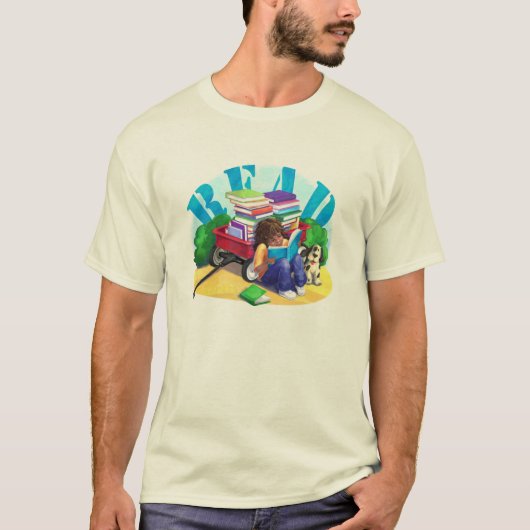 Wagon Kunst voor boek LEZEN T-shirt (Voorkant)