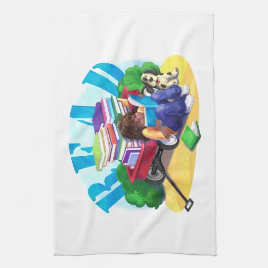 Wagon Kunst voor boek LEZEN Theedoek (Verticaal)