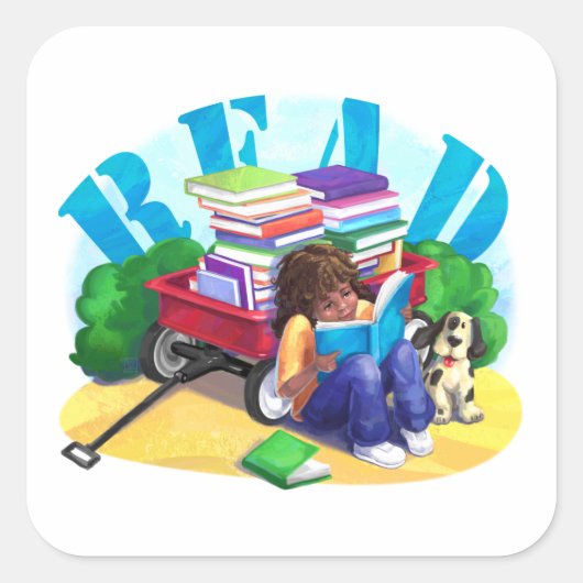 Wagon Kunst voor boek LEZEN Vierkante Sticker (Voorkant)
