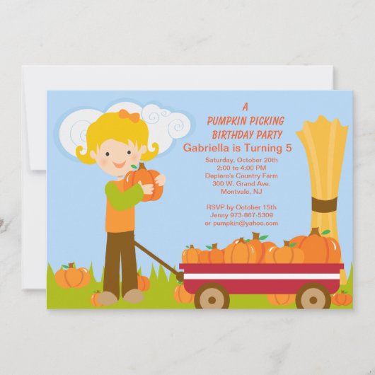 Wagon Pumpkin Picking Birthday Party Invitation Kaart (Voorkant)