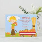 Wagon Pumpkin Picking Birthday Party Invitation Kaart (Staand voorkant)