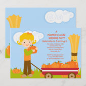 Wagon Pumpkin Picking Birthday Party Invitation Kaart (Voorkant / Achterkant)