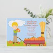 Wagon Pumpkin Picking Birthday Party Invitation Kaart (Staand voorkant)