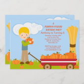 Wagon Pumpkin Picking Birthday Party Invitation Kaart (Voorkant / Achterkant)