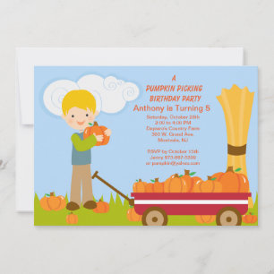 Wagon Pumpkin Picking Birthday Party Invitation Kaart