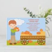 Wagon Pumpkin Picking Birthday Party Invitation Kaart (Staand voorkant)