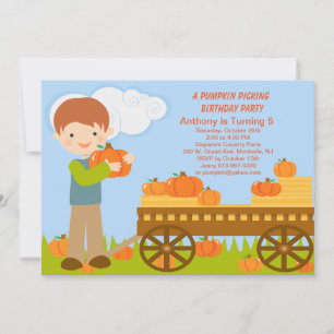 Wagon Pumpkin Picking Birthday Party Invitation Kaart