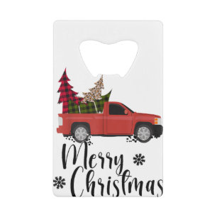 Wagon Red Truck Buffalo Pset Kerstmis Tr Creditkaart Flessenopener