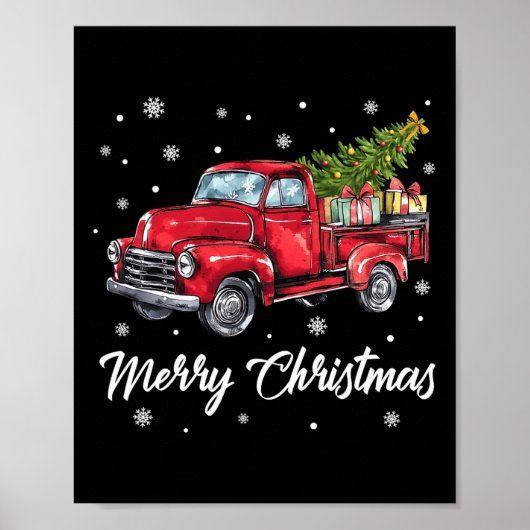  Wagon Red Truck - kerstboom Pajama Fami Poster (Voorkant)