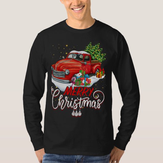  Wagon Red Truck - kerstboom Pajama Fami T-shirt (Voorkant)