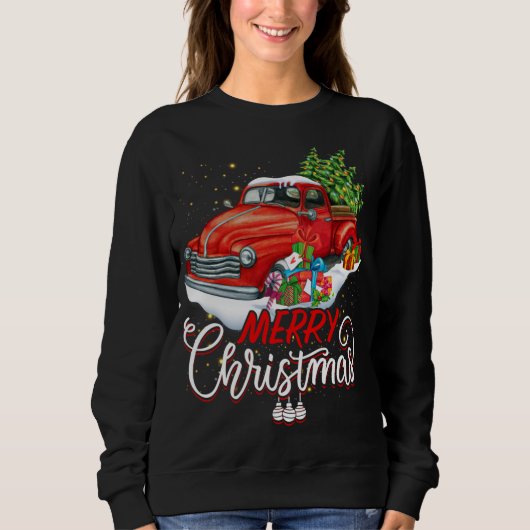  Wagon Red Truck - kerstboom Pajama Fami Trui (Voorkant)