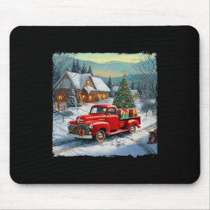 Wagon Rode Vrachtwagen Merry Christmas Tree Snow Muismat