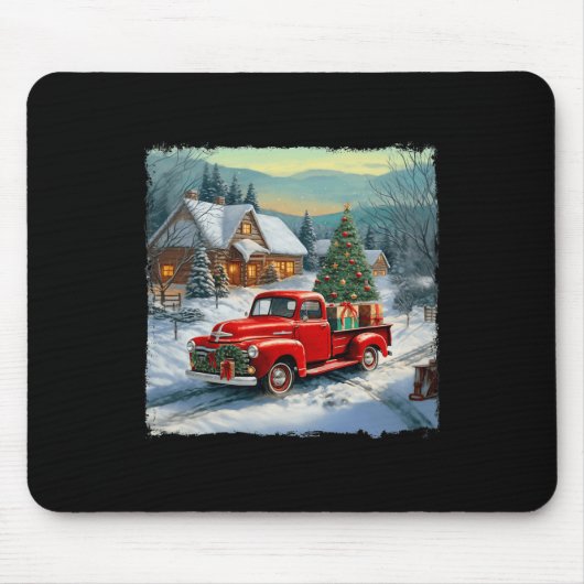 Wagon Rode Vrachtwagen Merry Christmas Tree Snow Muismat (Voorkant)