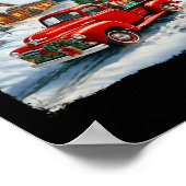 Wagon Rode Vrachtwagen Merry Christmas Tree Snow Poster (Hoek)