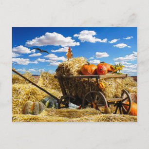 Wagon Thanksgiving in het veld Feestdagenkaart