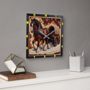 Wagon Trail: gepersonaliseerde Charred Wood Clydes Vierkante Klok