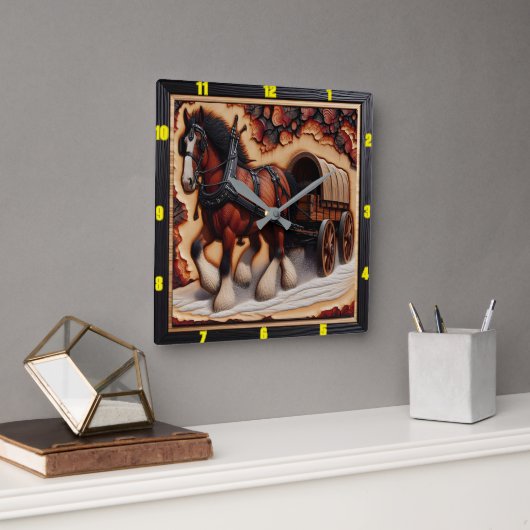 Wagon Trail: gepersonaliseerde Charred Wood Clydes Vierkante Klok (Kantoor)