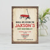 Wagon verjaardagsuitnodigingen, jongen 1e verjaard kaart (Staand voorkant)