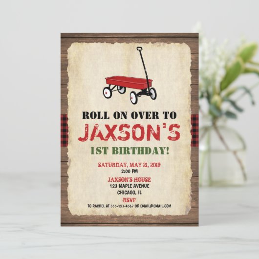 Wagon verjaardagsuitnodigingen, jongen 1e verjaard kaart (Staand voorkant)