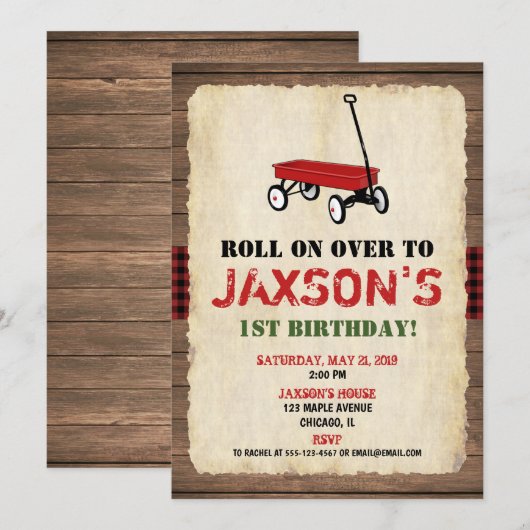 Wagon verjaardagsuitnodigingen, jongen 1e verjaard kaart (Voorkant / Achterkant)