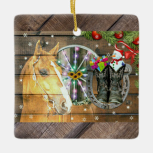 Wagon Wheel Cowboy Boots Garland Keramisch Ornament
