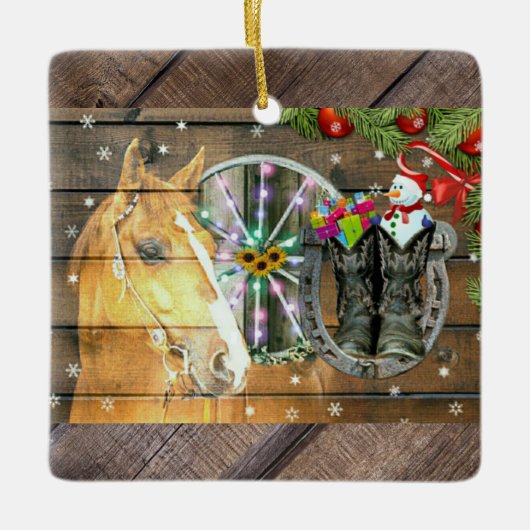 Wagon Wheel Cowboy Boots Garland Keramisch Ornament (Voorkant)