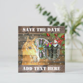 Wagon Wheel Cowboy Boots Garland Save The Date (Staand voorkant)