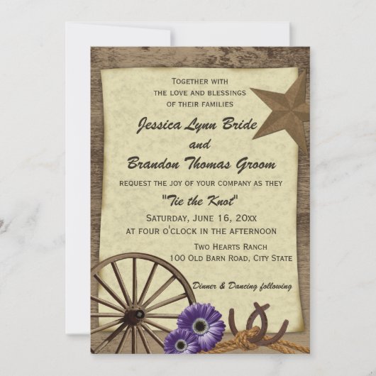 Wagon Wheel en Barn Wood Country Wedding Kaart (Voorkant)