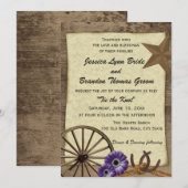 Wagon Wheel en Barn Wood Country Wedding Kaart (Voorkant / Achterkant)