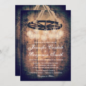 Wagon Wheel Mason Jar Chandelier Wedding Invites Kaart (Voorkant / Achterkant)