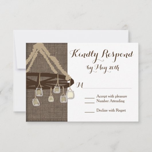 Wagon Wheel Mason Jar Chandelier Wedding RSVP (Voorkant)