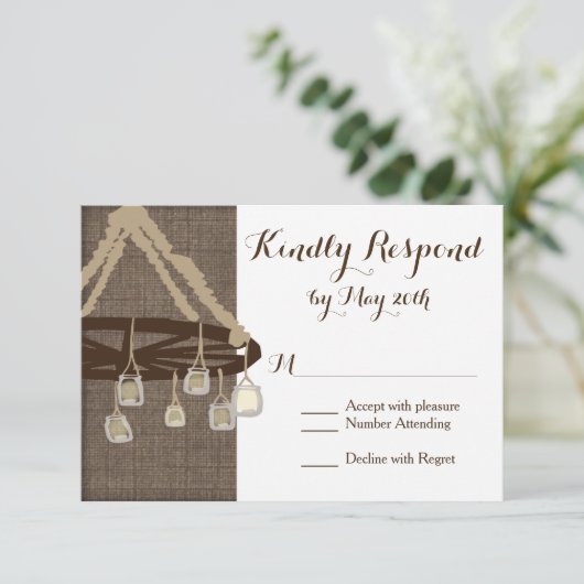 Wagon Wheel Mason Jar Chandelier Wedding RSVP (Staand voorkant)