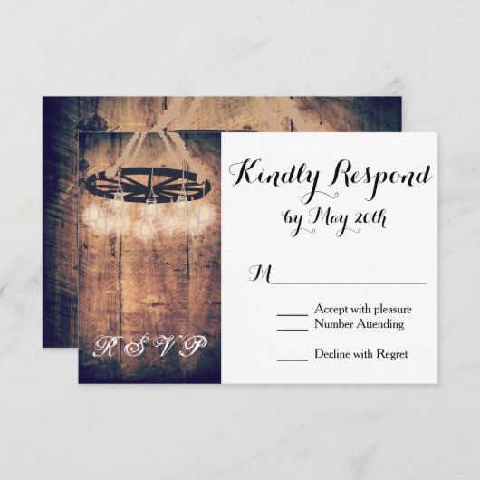 Wagon Wheel Mason Jar Chandelier Wedding RSVP (Voorkant / Achterkant)