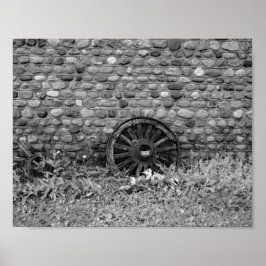  Wagon Wheel Rock Wall Black & White foto Poster
