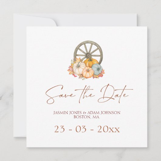 Wagon Wheel Rustic Autumn Wedding Save The Date (Voorkant)