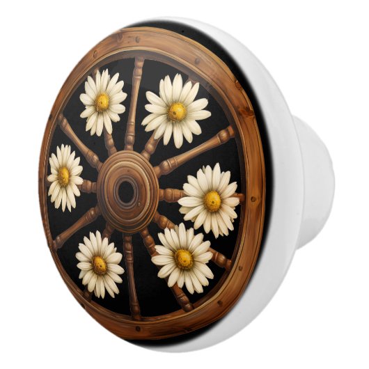 Wagon Wheel White Daisies Rustiek Keramische Knop (Rechts)