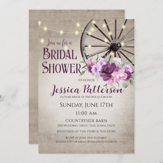 Wagon Wiel en Rustige Barn Wood Uitnodiging (Voorkant / Achterkant)