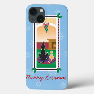 WagsToWishes®_Pets onder mistletoe_snowflakes Case-Mate iPhone Case