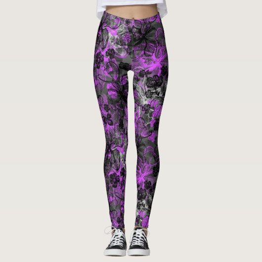 Wahine Lace Hawaïaanse tropische orchidee Leggings (Voorkant)